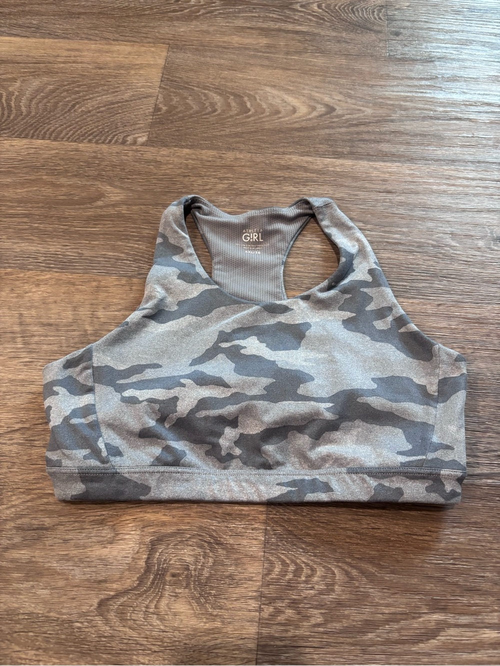 Athleta Girl Gray Camo Racerback Sports Bra Girls XXL 16 Gym Activewear No Pads